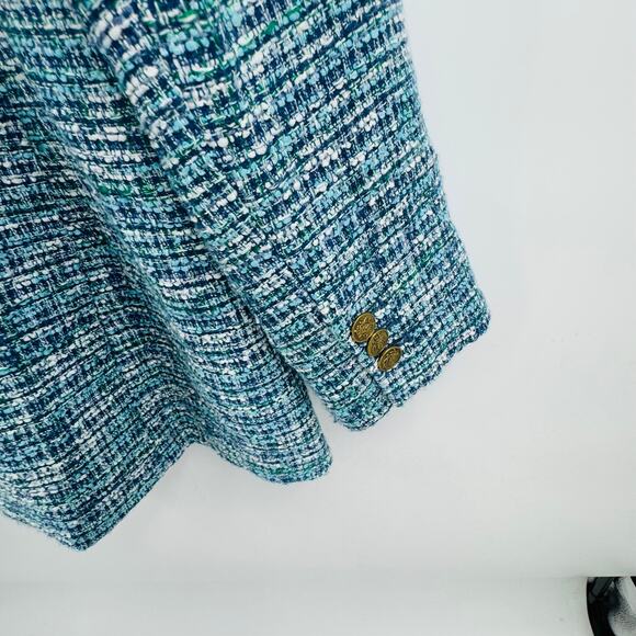 LOFT Blue Tweed Double Breasted Blazer Gold Button Textured Jacket (Est. L) - Picture 5 of 9